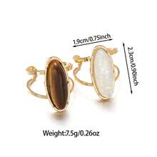 Set Cincin Terbuka Vintage 1/2 Buah, Cincin Stainless Steel Berlapis Emas Tahan Aus dan Tahan Pudar, Bertatahkan Batu Permata Mata Harimau Kristal Putih, Perhiasan untuk Pemakaian Sehari-hari Wanita - MultiWarna - View 7