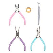 KLONKEE Bộ dụng cụ làm trang sức 6 món, bao gồm kìm, tấm lót hạt hình chữ nhật lớn bằng nỉ, bảng thiết kế hạt nỉ có vạch chia centimet, khay đựng hạt, kim, đầu tròn và máy cắt dây, dùng để làm trang sức thủ công, bảo dưỡng trang sức, quấn dây, làm đồ thủ công bằng hạt và các vật liệu khác. - Nhiều màu - Xem 12