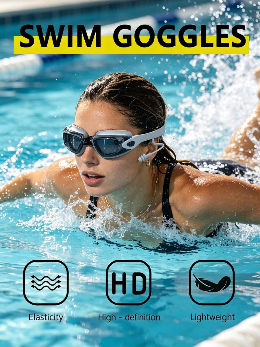 1pc Anti-Fog Anti-Water Silicone Swimming Goggles With Earplug And Adjustable Strap, Suitable For Swimming Training And Leisure, Holiday Gift For Men And Women - Multicolor - View 1