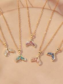 1 chiếc mặt dây chuyền hình đuôi cá đính đá Zirconia nhiều màu sắc, thiết kế thanh lịch và độc đáo, làm từ thép không gỉ, thích hợp cho nữ, đeo hàng ngày, dự lễ hội và đi chơi. - Vàng - Xem 2