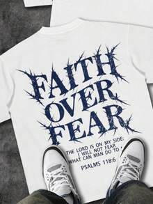 Men's Christian T-Shirt "FAITH OVER FEAR" | Psalm 118:6 Design | Inspirational Streetwear | 100% Cotton | Unisex Fit | Ideal Gift For Believers - 淺粉色 - 查看 2