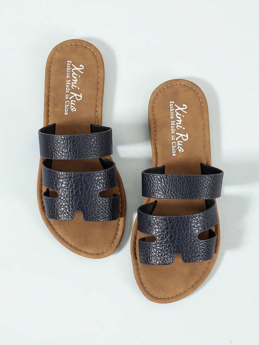 Ximi Ruo Women's Casual Flat Woven Roman Sandals, Suitable For Spring, Summer, Outdoor, Beach, Apartment, Dress Matching, Fashion Slip-On Slippers - Navy Blue - View 1
