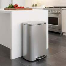 13 Gallon(50L) 410 Stainless Steel  Trash Can, Fingerprint Proof Stainless Steel Kitchen Garbage Can With Removable Inner Bucket And Hinged Lids, Pedal Rubbish Bin For Home Office - 不銹鋼 - 查看 1