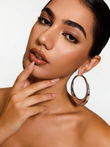 Kryxie 1pair Fashion Iron Glossy Round Hoop Earrings For Women For Daily Decoration - Silver - View 5