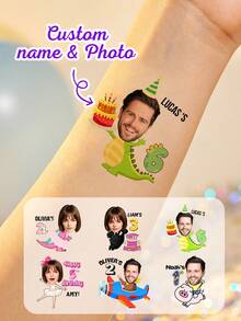 Personalized Photo Temporary Tattoo Stickers, Graduation Cartoon Portrait Design, Fun Body Decoration For Graduation Party Celebration, Customizable Name Tattoo Stickers Unique Keepsake Gift, Customizable Photo Graduation Season Gift For Friends, Classmates And Family - Multicolor - View 1