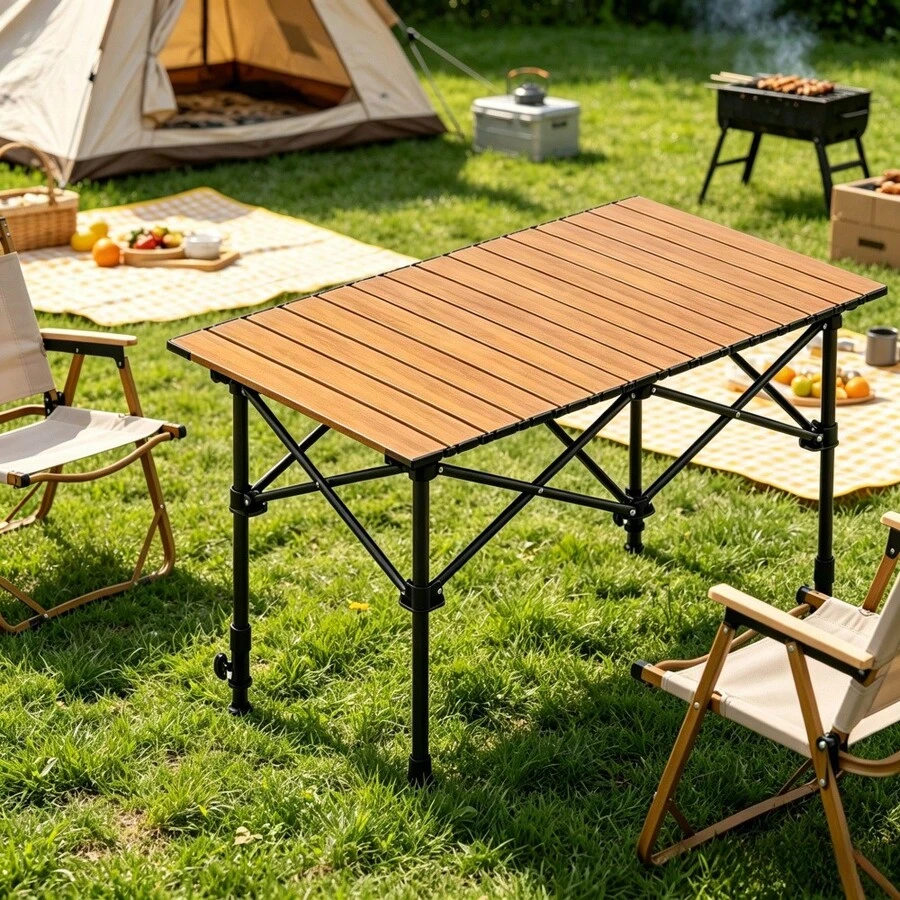 1 Piece Adjustable Folding Table, A Must-Have For Camping And Picnics Outdoors, Opens And Folds In One Second, Stable Load-Bearing And Stylish Appearance. - A - View 1