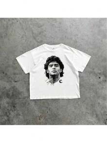 Men's Football T-Shirt With Graphic Print - Lightweight And Breathable Material - White - View 2