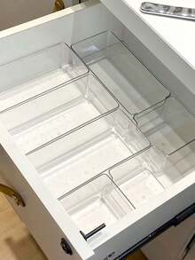 12/7/2pcs Transparent Cosmetics Storage Box, Desktop & Dresser Makeup Organizer, Drawer Divider Storage Box, Multi-Compartment Makeup, Jewelry And Small Objects Storage, Exquisite Storage Box, Home Decor, Bathroom Makeup Tools/Makeup Bags & Cases - Transparent - View 3