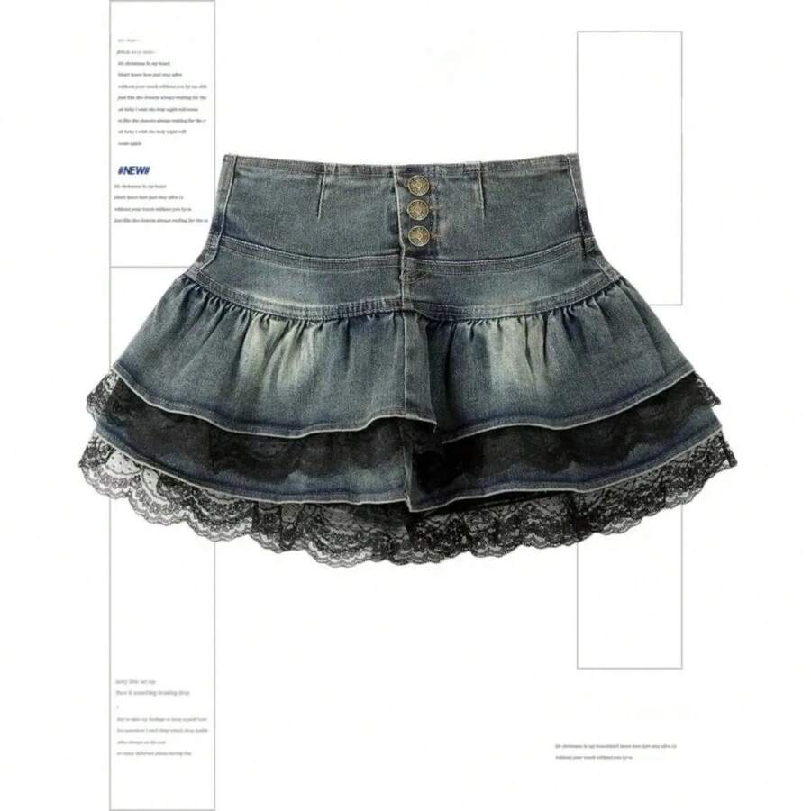 Falda vaquera con cinturón remachado para mujer, color azul y negro, Y2K, Harajuku, moda de al por menor, minifalda Sexy de corte a de los años 90, ropa de verano, novedad de 2025 - 377 azul vintage - Ver 1