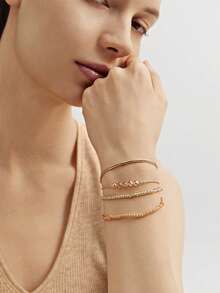 4pcs CCB Rice Bead Bracelet, Minimalist Fashion Personalized Beach Style Accessories For Women (Mixed Rice Beads, Unspecified) - Khaki - View 6
