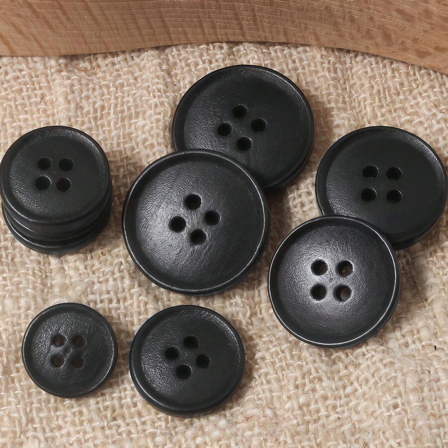10颗1.1-2厘米复古天然黑色小边四孔木质纽扣，适用于衬衫、开衫、毛衣、夹克、外套，用途广泛的木质装饰纽扣 - 黑色細邊木扣 - 查看 1