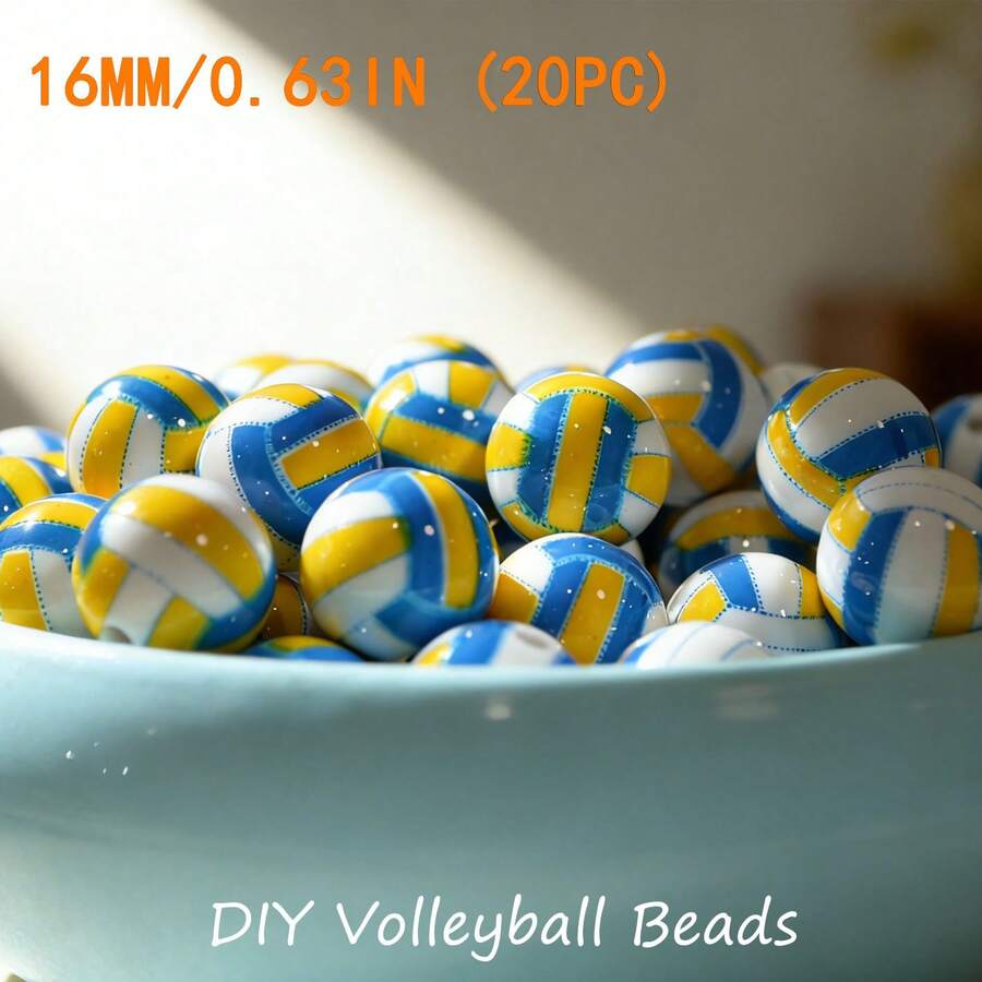 30/10pcs 16mm Volleyball Pattern Acrylic Beads, Suitable For DIY Bracelet, Necklace, Keychain Making, Sports Theme Craft Supplies, Sports Enthusiast Bracelet & Keychain DIY Accessories - Colored Volleyball Beads (16mm) - View 1
