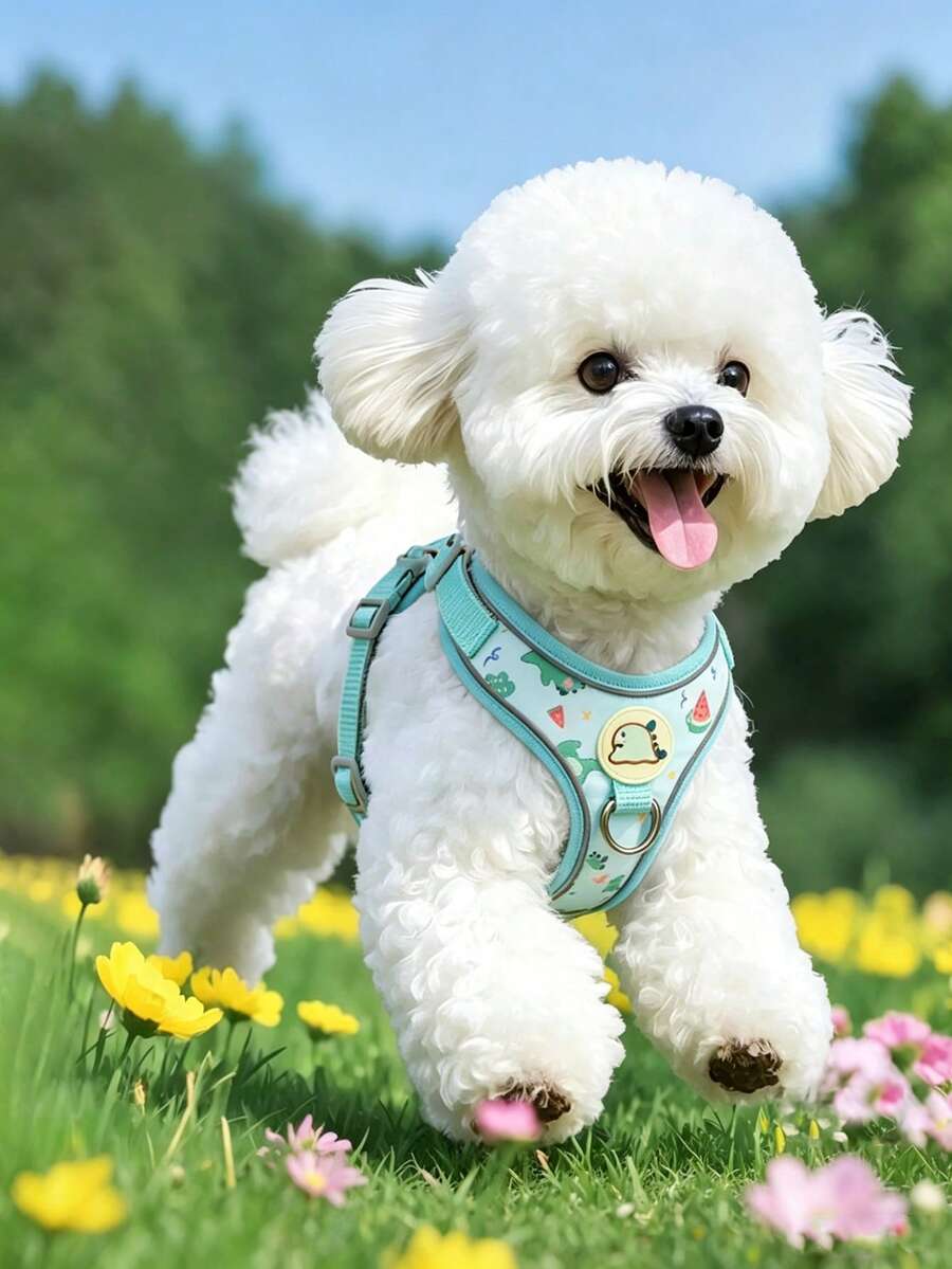 Bộ 2 món dây đeo và dây dắt cho thú cưng: 1 dây đeo ngực thoáng khí dễ thương, 1 dây dắt chó nhỏ phản quang có thể điều chỉnh, phù hợp cho mọi mùa. - Màu xanh Cadet - Xem 1