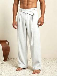 Men's Linen Pants, American Style Spring/Summer Linen Drawstring Waist Trousers - White - View 1