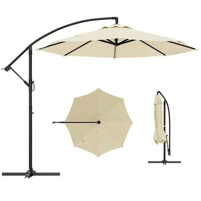 10Ft Offset Hanging Market Patio Umbrella With Easy Tilt Adjustment, Polyester Shade, 8 Ribs For Backyard, Poolside, Lawn And Garden