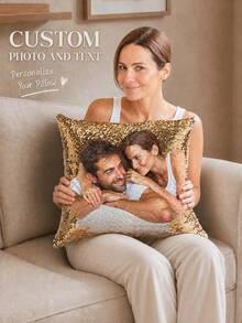 1 pièce Taie d'oreiller personnalisée à paillettes, Housse de coussin à paillettes avec photo personnalisée, Taie d'oreiller décorative à paillettes personnalisée, Taie d'oreiller à photo, Taie d'oreiller à paillettes, Cadeaux personnalisés pour la Fête des Pères, la Fête des Mères, Décoration de salon, Accessoires de mariage, Cadeau de la Saint-Valentin, Cadeau d'anniversaire pour maman/épouse/petite amie, Housses de coussin personnalisées, Respirant, Léger - Multicolore - Voir 11
