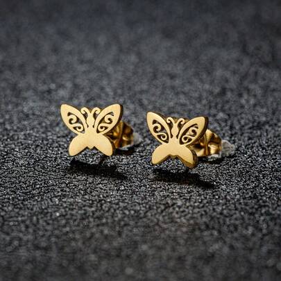 1 Pair Of Stainless Steel Butterfly Earrings, Fashionable Earrings, Suitable For Women To Wear, Are Exquisite Gifts For Occasions Such As Parties.