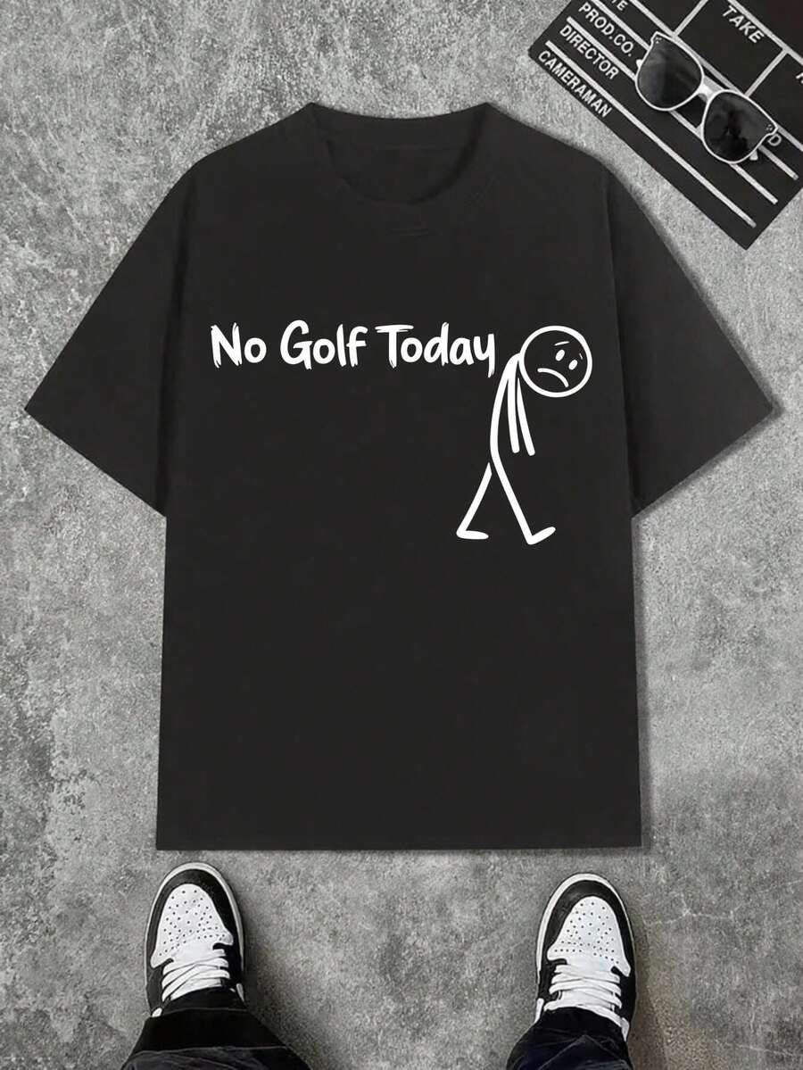 "No Golf Today Rundhals-T-Shirt, schlicht, lässig, vielseitig, geeignet für Freizeitkleidung." - Schwarz - Übersicht 1