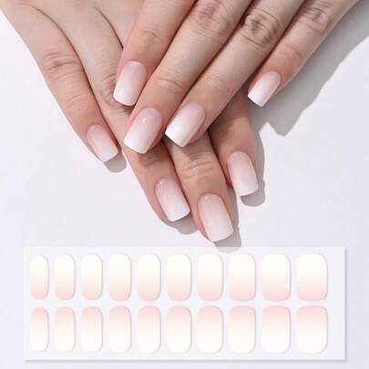 20 piezas Pegatinas de uñas de gel de verano, Pegatinas de uñas degradadas rosas, Pegatinas de uñas prensadas curativas, Pegatinas de uñas de estilo gótico, Pegatinas de uñas blanco lechoso, No se necesita luz UV, Pegatinas decorativas para uñas DIY, Pegatinas de uñas autoadhesivas, Accesorios para uñas de calidad de salón adecuados para mujeres y niñas para el cuidado diario de las uñas