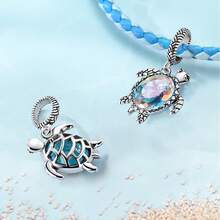 1pc Original 925 Sterling Silver Blue Sea Turtle Pendant, Exquisite Jewelry Gift For Women, Suitable For Original Bracelet Necklace DIY Making - Silver - View 2