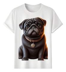 Pug Dog T-Shirts With Leather Collar - 白色 - 查看 1