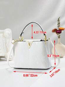 Tas Tangan Wanita Mewah Motif Kulit Ular, Desain Berlapis yang Modis, Dipadukan dengan Perangkat Keras Warna Emas, Tas Bahu/Selempang Multifungsi, Bahan PU, Pilihan Elegan untuk Sehari-hari, Motif Kulit Ular, Tali yang Dapat Dilepas - Putih - View 3