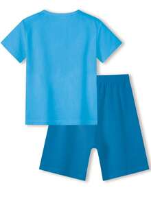 2pcs Boys Elephant Print Short Sleeve Shorts Pajama Set, Comfortable Casual, Suitable For 4-7 Years Old Boys, Can Be Used As Holiday Gift, Boys Loungewear, Children Clothing - Dusty Blue - View 3