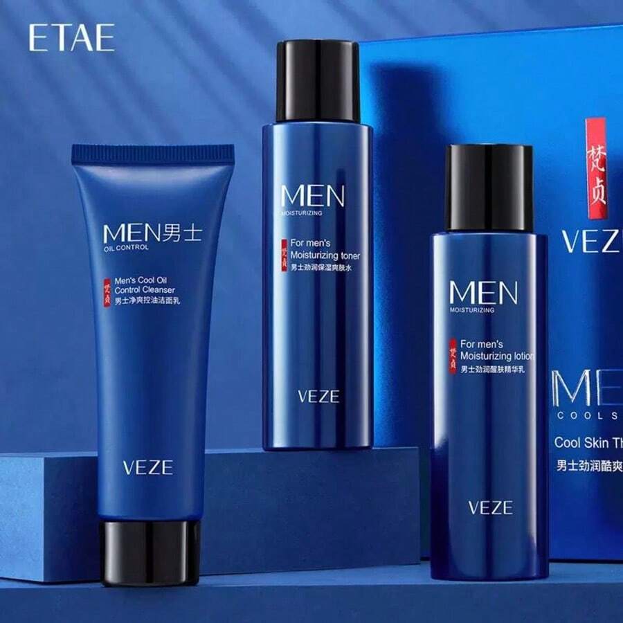 Juego de 3 Piezas para el Cuidado Facial, Crema Hidratante + Tónico + Limpiador Facial, Caja de Regalo, Producto para el Cuidado de la Piel Facial para Hombres - 1 PZA - Ver 1