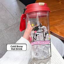 1pc/5pcs 500ml Graduation Cartoon Print Travel Mug - Transparent Coffee Cup, Leak-Proof Portable Water Bottle With Straw And Rope Handle, Lightweight And Durable, Ideal For Travel, Fitness, Office And School - Cute Graduation, Student Gift - Black - Proud Of You - View 23