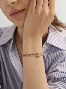 Bộ 2 vòng tay hạt cườm hoa Cubic Zirconia với chuỗi pha lê Bộ vòng tay hai lớp, thích hợp cho phụ nữ hàng ngày, hẹn hò, tiệc tùng, dịp giao lưu - Vàng - Xem 4