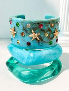 3pcs/1pc Exaggerated Geometric Bracelet Set, Daily Wear, Party, Vacation, Bohemian Style Versatile Accessory - Multicolor B - View 4