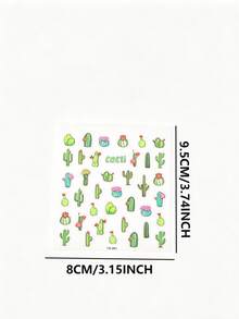 1片 5D 綠色植物仙人掌 3D 自黏式高品質美甲貼紙 - 彩色 - 查看 3