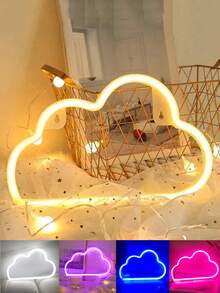 1pc Home Decor Cloud LED Neon Light, USB And Battery Powered, Suitable For Girls Bedroom Wall Decor,Wedding Party Decor Light,Indoor Room Decor Light,Bar And Shop Window Decor Light,Birthday Gift For Friends,Neon Sign Light - 彩色 - 查看 1