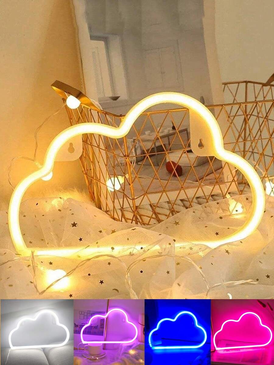 1pc Home Decor Cloud LED Neon Light, USB And Battery Powered, Suitable For Girls Bedroom Wall Decor,Wedding Party Decor Light,Indoor Room Decor Light,Bar And Shop Window Decor Light,Birthday Gift For Friends,Neon Sign Light - 彩色 - 查看 1