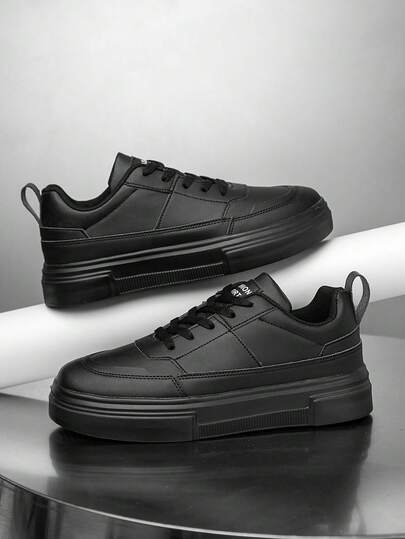 Men's Fashionable Minimalist Solid Color Letter Patchwork Low-Top Lace-Up Sneakers, Versatile Comfortable Casual Outdoor, Business, Formal Wear