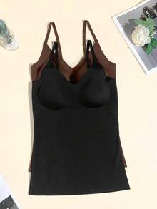 3pcs/Set Women's Solid Color Camisole Tops With Padded Bra, Seamless Undershirt For Spring/Summer - Multicolor - View 5