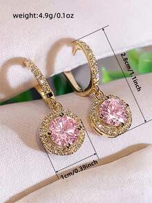 1 Đôi bông tai đá Cubic Zirconia thời trang, phù hợp cho nữ, có thể đeo trong các dịp cưới hỏi, lễ đính hôn, kỷ niệm, tiệc tùng, Ngày Valentine, cũng là món quà tuyệt vời dành cho mẹ, Ngày của Mẹ, v.v. - Vàng kim + hồng - Xem 6