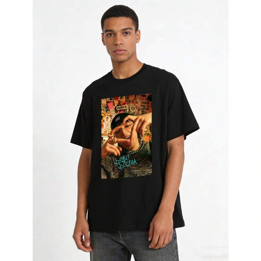 Unisex T-Shirt With Print And Signature - 黑色 - 查看 1