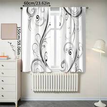 2pcs Black & White Scroll Pattern Semi-Blackout Curtains, No-Drill Rod Pocket Design, Style For Living Room, Kitchen, Home Decor, Polyester Fabric, Machine/Hand Washable - Multicolor - View 15