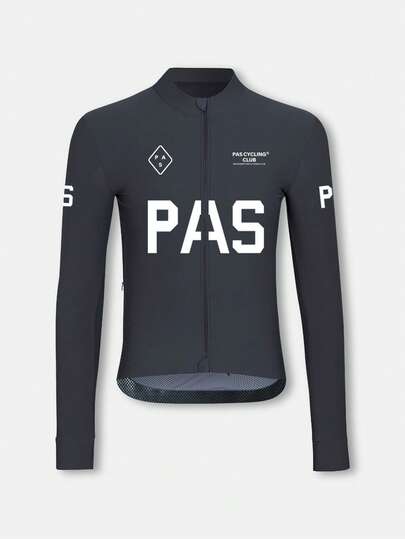PAS CYCLING (슬림핏) 유니섹스 사이클링 저지, 긴팔, 스탠드 칼라, 통기성, 속건성, 산악 자전거 및 로드 자전거에 적합, UV 보호 디자인, 3개의 포켓과 1개의 지퍼 포켓, PAS 레터 프린트, 뛰어난 성능과 편안함 스포츠