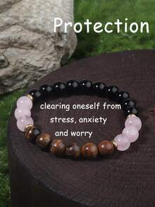 YAUKIA Pulsera de protección de ojo de tigre de moda para mujeres, cuarzo rosa y obsidiana, pulsera de atracción de manifestación, confianza, poder, joyería de yoga, regalo para mujeres y hombres, regalo perfecto para el Día de la Madre y el Día del Padre - Multicolor - Ver 9