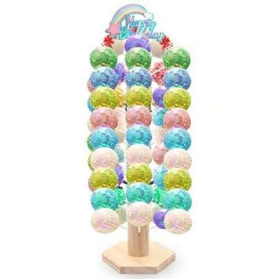 Cake Pop Stand For Wedding, Birthday, Party, Baby Showers: Wooden Lollipop Tree With 60 Holes, Natural Wood Color, Sturdy And Reusable Display Holder