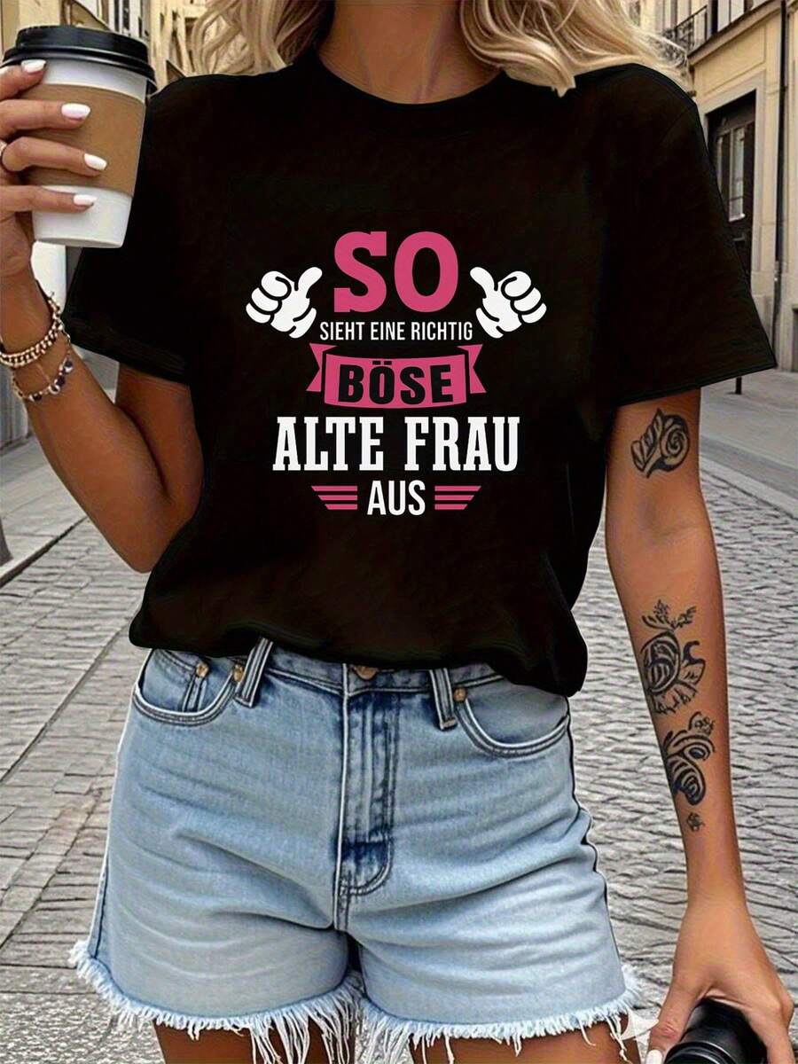 Esto es lo que se ve una mujer vieja verdaderamente malvada: una camiseta de cuello redondo con impresión de carta creativa para la primavera y el verano