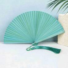 Chinese Bamboo Folding Fan Solid Color Handicraft Fans Elegant Handheld Fans Perform Props Wedding Party Home Decor - light green - 查看 12