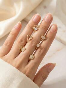 CHOSHILAR 6pcs/Set Assorted Non-Piercing Nose Rings, Gold Tone Elegant Luxury Design Nose Clips Suitable For Daily Wear And Parties - Gold 38 - View 2
