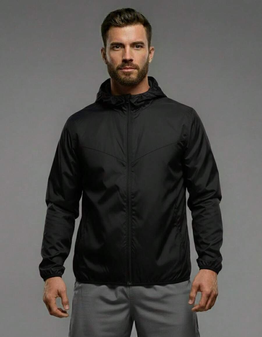 Men's Windbreaker Jacket With Side Pockets, Lightweight, Comfortable, Casual Style - Black - View 1