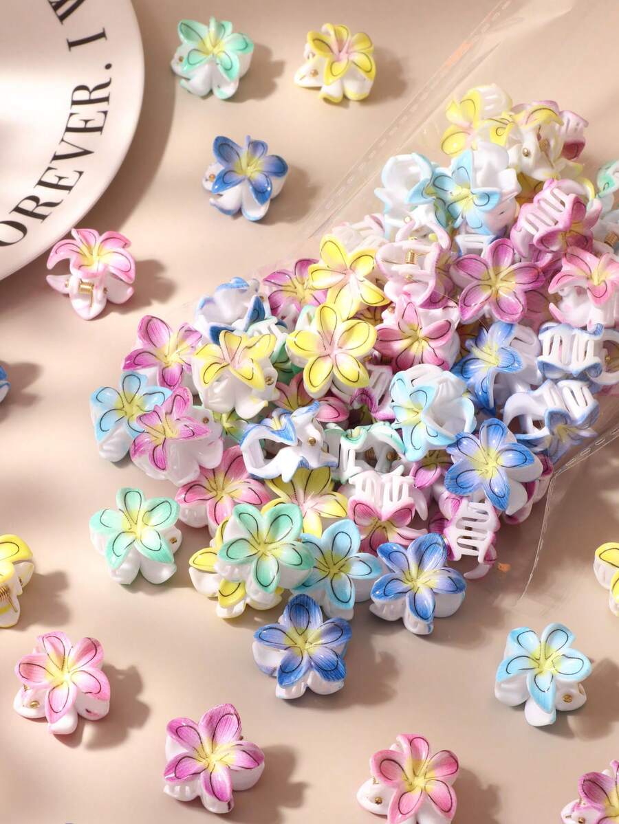 10/20/30pcs Colorful Tie-Dye Daisy Flower Small Hair Clips, Minimalist Cute Bangs Clips, Random Color,Festival,Party - Multicolor - View 1