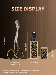 J·FOCUS Stylish Leopard Print 2-In-1 Beauty Set, Eyebrow Scissors With Comb & 5ml Refillable Perfume Atomizer, Eyebrow Trimmer + Portable Perfume Spray Bottle For Daily Use - Multicolor - View 3