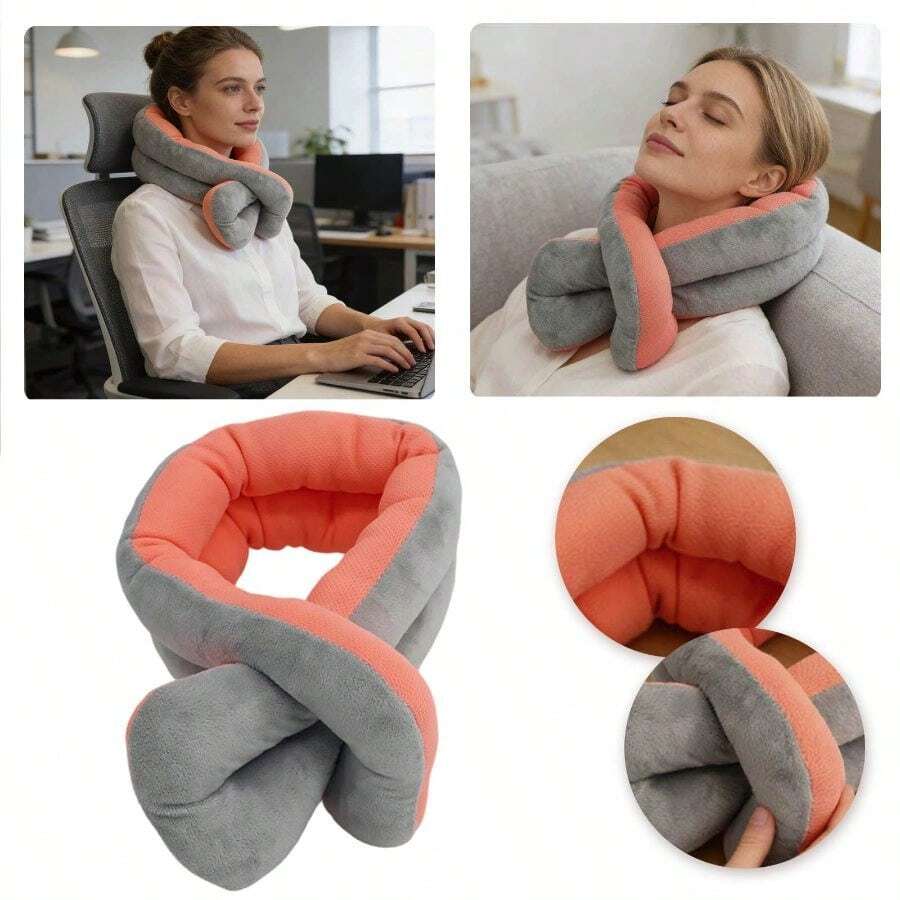 Twist Foam Travel Pillow, Flexible Travel Neck Pillow Airplane Pillows Sleeping, Car, Travel Support, 45cm Neck Circumference (Pink) - Pink - View 1