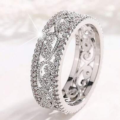 Nhẫn đôi hình chữ nhật ba lớp bốn chấu sang trọng, đá Cubic Zirconia tổng hợp, quà tặng đính hôn/cưới.